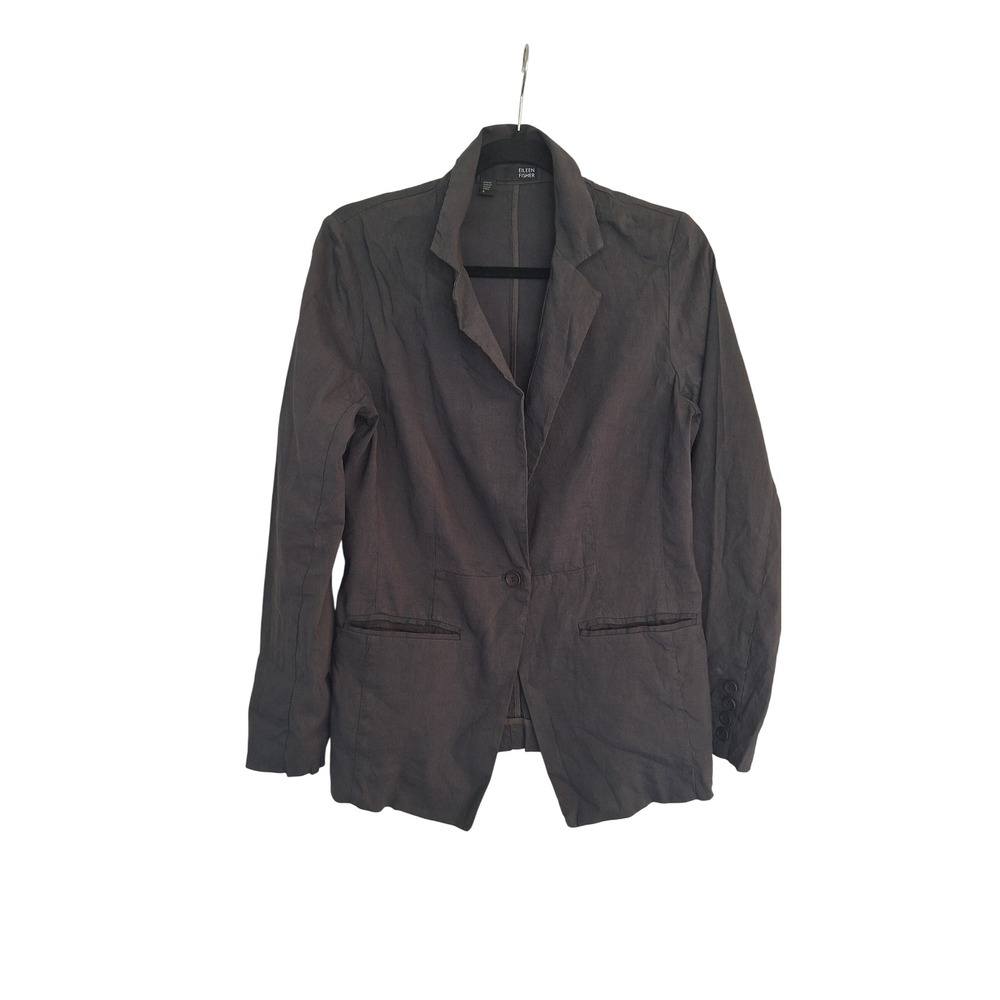 Eileen Fisher Gray Linen Blend Single Button Blazer Jacket Size 6 Italian Fabric